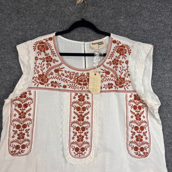 NEW Savanna Jane Embroidered Lace Trim White Cotton Boho Tunic Top Plus Size 1X - Picture 4 of 9